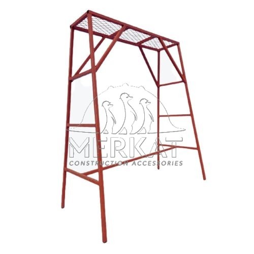 A steel working stool or platform frame for aluminium formwork systems, featuring a wire mesh screen platform and A-frame structural support legs for better stability for workers