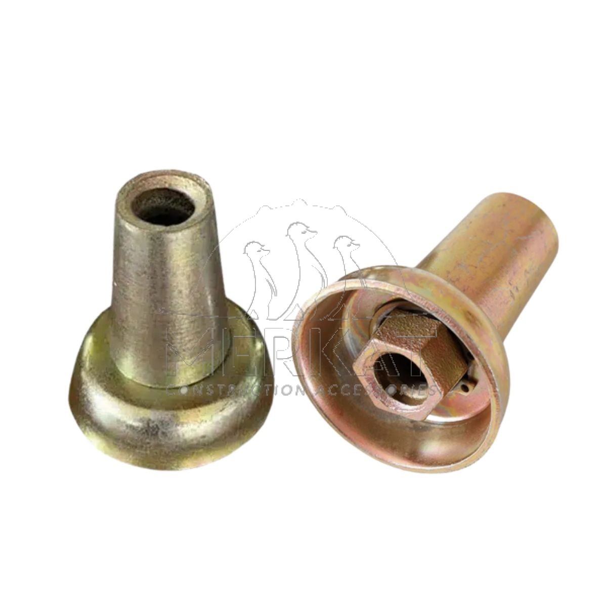 Zinc-plated steel formwork cones with internal hex nut threading for 16mm steel tie rod
